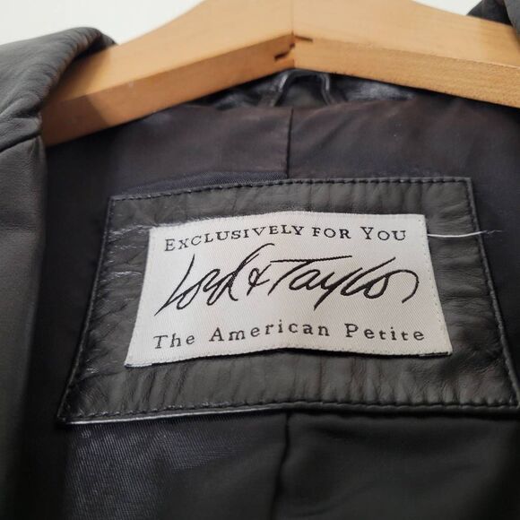 Lord & Taylor Vintage Genuine Leather Blazer Jacket Black American Petite PM - Picture 3 of 9